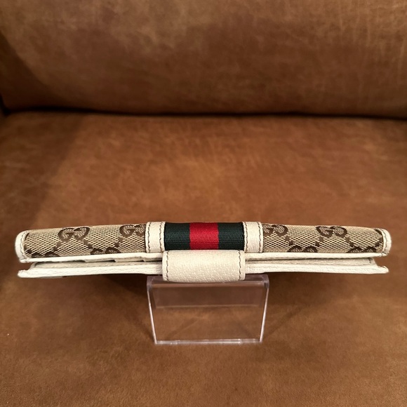 Gucci Ivory Leather/Canvas Monogram with Sherry Line Bifold Long Wallet - Picture 10 of 16